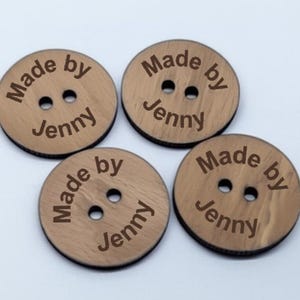 Personalized Wooden Buttons - Custom Wood Buttons - Clothing Labels - 2 Hole Engraved Buttons - Knitters Button - Knöpfe Holz Personalisiert