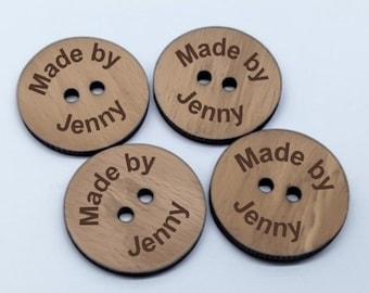 Personalized Wooden Buttons - Custom Wood Buttons - Clothing Labels - 2 Hole Engraved Buttons - Knitters Button - Knöpfe Holz Personalisiert