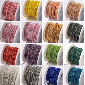 Rhinestone Chain With Clear Crystal - 2mm DIY Sparkling Accessories - Black Blue Green Yellow Red Purple Pink Yellow - Rhinestone Trim Cup