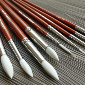 12 Stück Pinsel - Aquarellpinsel - Ölpinsel - Flache Malpinsel - Holzkunst Künstlerbedarf - Nylonhaar-Detail