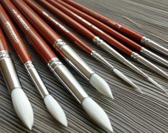 12 Pcs Paint Brushes - Watercolor Brushes - Oil Paint Brushes - Flat Painting Brushes - Wooden Art Artist Supplies - Nylon Hair Detail