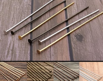 100 Flat Head Pins - Silver, Gold, Antique Silver, Antique Bronze, Black Gunmetal, Red Copper - 0.8 mm 60 mm 70 mm
