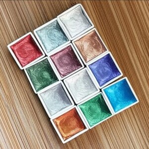 12 Colors Solid Watercolor Paints Set Textured Pearlescent Pigment Metallic Glitter Portable Painting Art Supplies Pallette d Acuarela Suit image 5