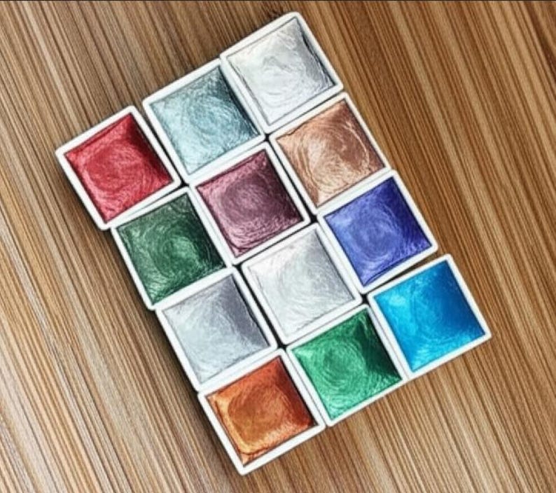 12 Colors Solid Watercolor Paints Set Textured Pearlescent Pigment Metallic Glitter Portable Painting Art Supplies Pallette d Acuarela Suit image 5