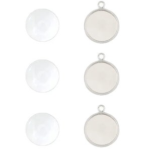 50 Silver Cabochon Settings Stainless Steel Round Bezel Tray Blanks With Glass Pendants Cabochon Pendant Tray 14mm Base Settings Jewelry