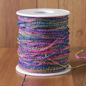 Cadena de joyería arcoíris - 1,5 mm 2,5 mm - Cadena de cable plana al por mayor - Cadenas de eslabones ovalados - Suministros para hacer joyas, accesorios, collares y pulseras imagen 3