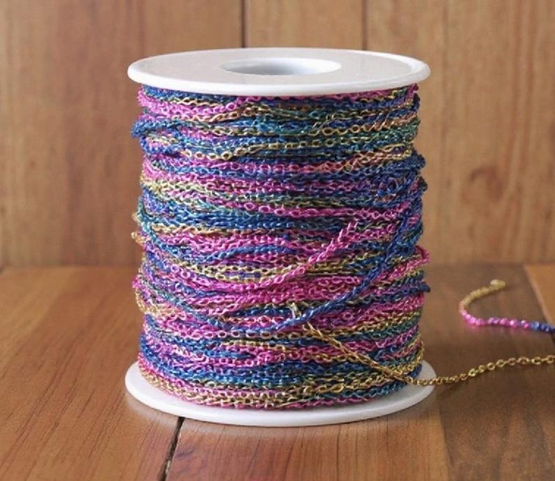 Cadena de joyería arcoíris - 1,5 mm 2,5 mm - Cadena de cable plana al por mayor - Cadenas de eslabones ovalados - Suministros para hacer joyas, accesorios, collares y pulseras imagen 3