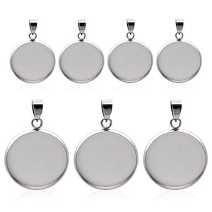 Blank 1 inch 25mm Pendant Trays - Round Assorted Shiny Silver Metal Bezels Settings 25 mm Photos Charms Stainless Steel Round Cabochon Tray