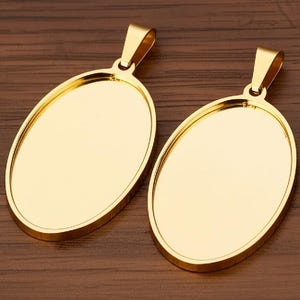 Gold Silver Cabochon Settings Stainless Steel Round Oval Bezel Tray Blanks Pendants with Clasp Glass Cabochon Pendant Tray 13 mm 25 mm 40 mm image 5