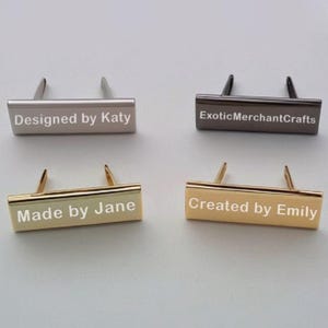 Custom Purse Bag Label Gold Black Silver Metal Blank Rectangle Tags With Feet, Personalized Laser Engraved Logo For Handcrafted