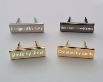 Custom Purse Bag Label Gold Black Silver Metal Blank Rectangle Tags With Feet, Personalized Laser Engraved Logo For Handcrafted