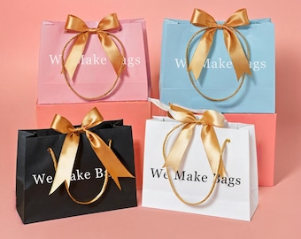 10 Pcs Custom Shopping Bags with Logo Bowtie for Boutique - Personalized Plastic Bags with Logo Custom Merchandise Bags for Business