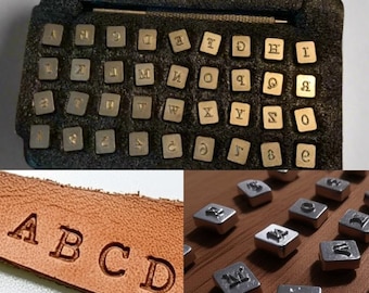 Juego de 37 punzones con letras y números para manualidades de cuero, metal impreso, acero, 26 letras y 10 números, para marroquinería.