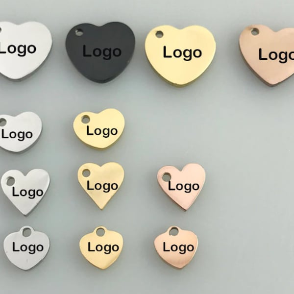 Herz Personalisierter Charm, Edelstahl Charm Rosegold Silber, Logo Charm, Laser gravierte Charm Perlen für Schmuck Armbänder Herstellung