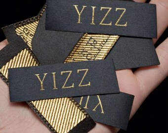 1000 Custom Clothing Labels -  Black Satin Gold Fabric Sew in Sew on Labels Personalized Cloth Tags for Clothes Cloth Labels Sewing
