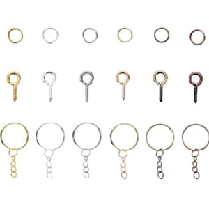 Flat Key Chain Rings with Chain Screw Eye Pins - Gold Silver Copper Bronze - Split Keychain Keyrings Jewelry Making Craft DIY Round 25 mm