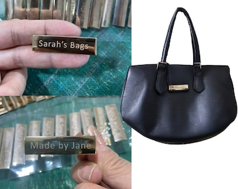 50 Pcs Custom Purse Bag Label, Personalized Laser Engraved Logo For Handcrafted, Gold Silver Metal Rectangle Tags With Feet 38 mm