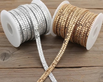 Chaîne avec strass et cristaux transparents - Accessoires scintillants à faire soi-même - Or, argent - Garniture en strass par mètre - Sertissage argent