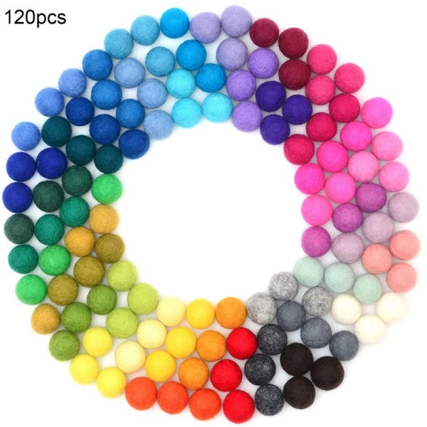 120 Pcs Felt Balls - 1.5 cm Wool Felt Balls Kit - Rainbow Felt  Pom Poms Crafts for Making Garlands