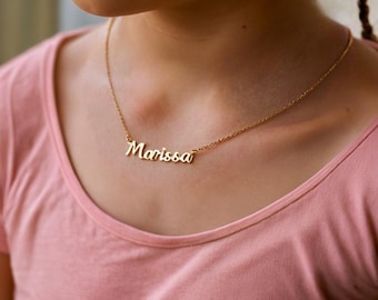 Collana con nome personalizzato per bambini - Collana con nome personalizzato per ragazze - Collana con targhetta - Idee regalo per compleanno e Natale, oro e argento