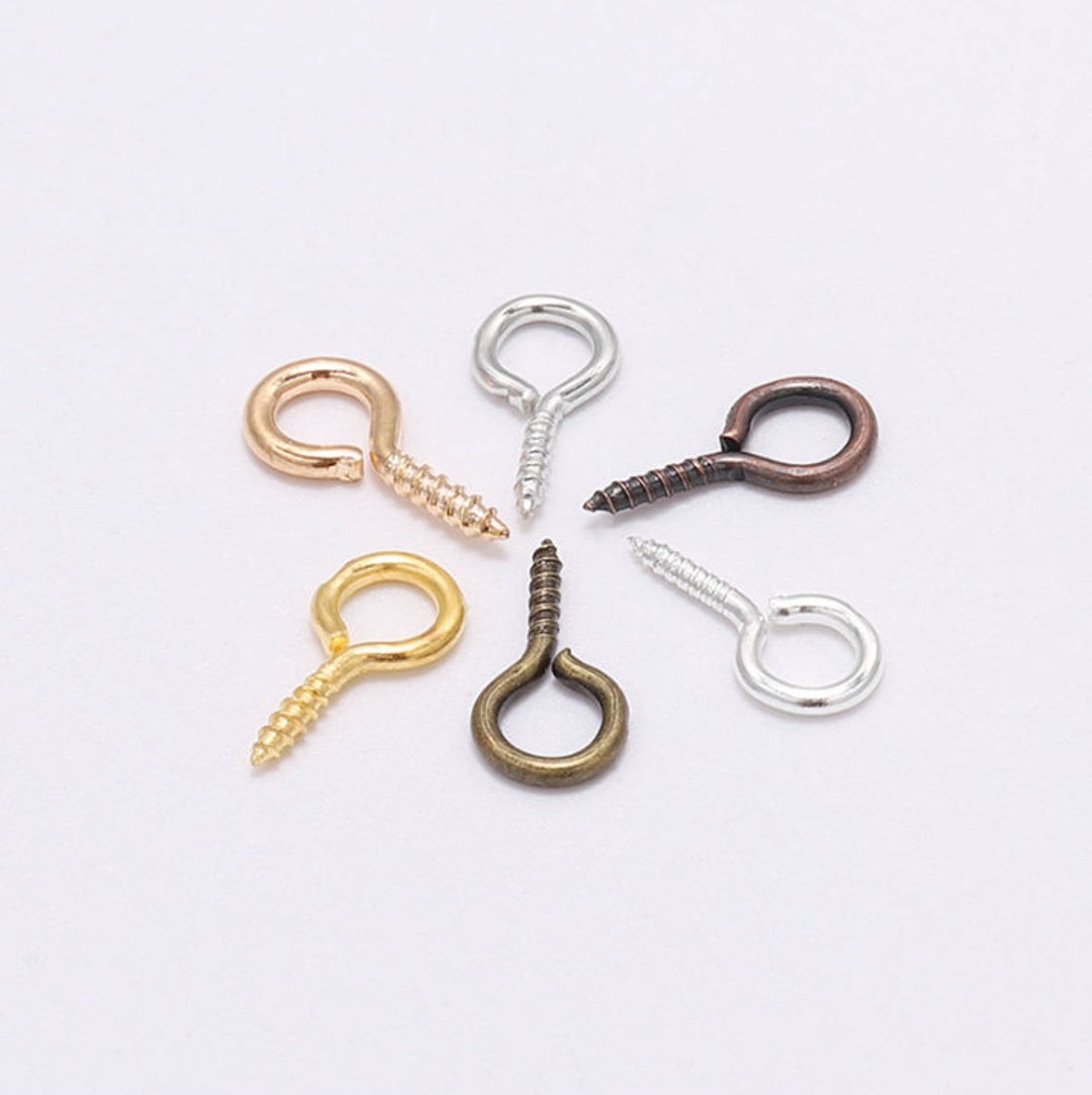 200 Pcs Gold Silver Copper Bronze Plated Screw Eyes Bails Top Drilled Jewelry Making Screw