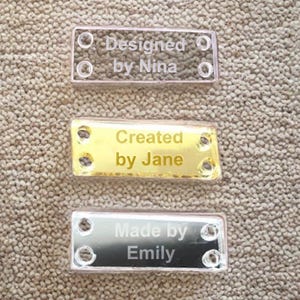 50 Custom Acrylic Tags - Personalized Sewing Labels for Knitting - Rectangle Engraved Tags - Logo Labels Sewing Crochet DIY Craft Name Tag