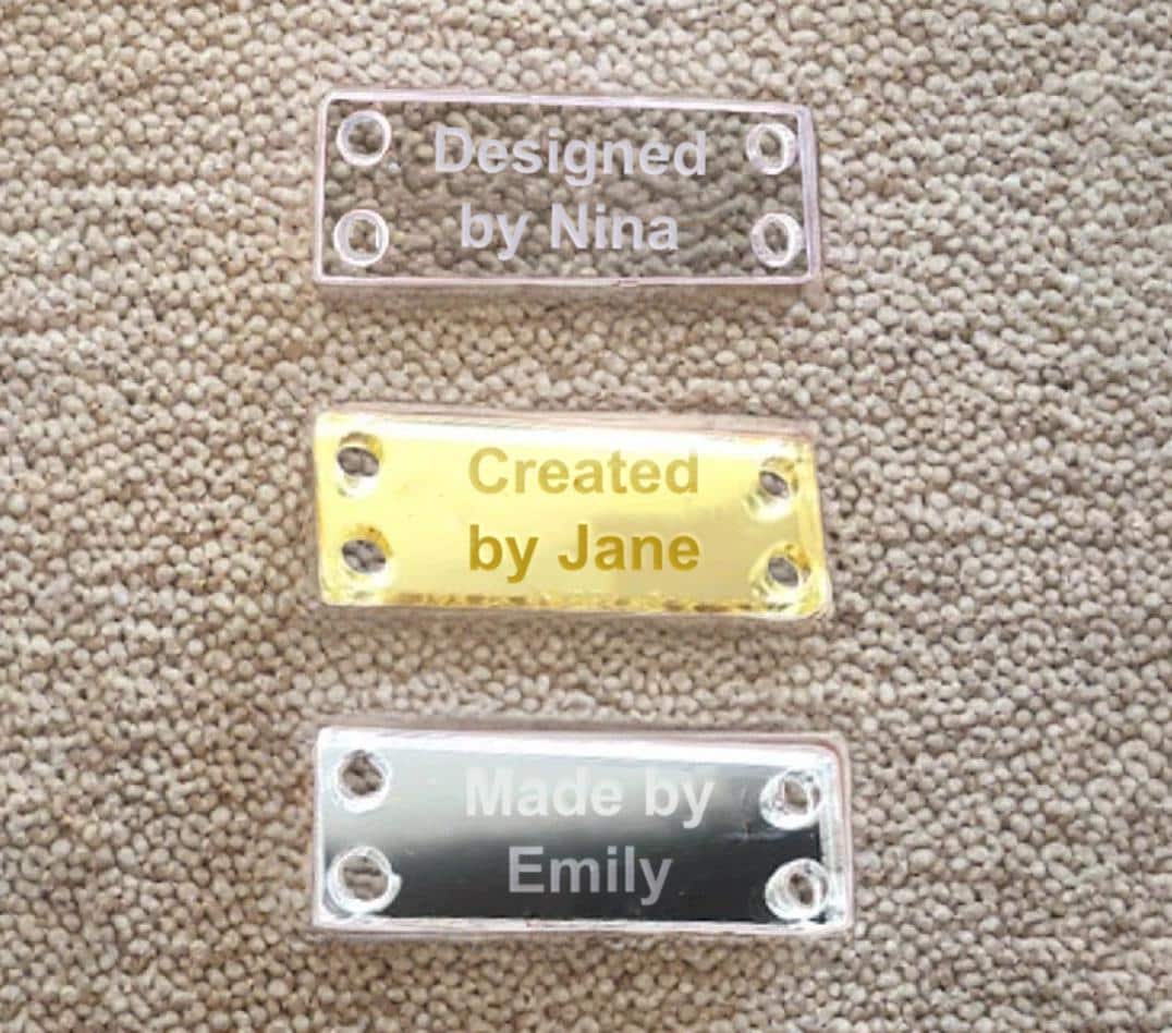 50 Custom Acrylic Tags - Personalized Sewing Labels for Knitting - Rectangle Engraved Tags - Logo Labels Sewing Crochet DIY Craft Name Tag