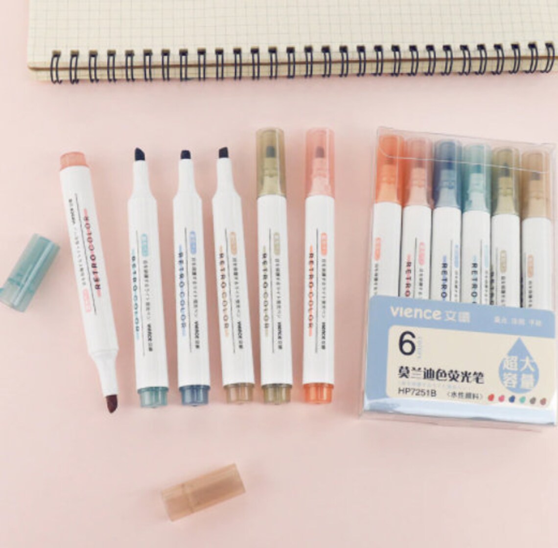Retro Color Highlighter Pen Set Rainbow Color Highlighter Etsy