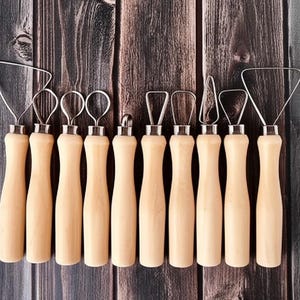 10 herramientas de madera para cerámica - Herramientas para recortar arcilla cerámica con alambre plano de acero inoxidable