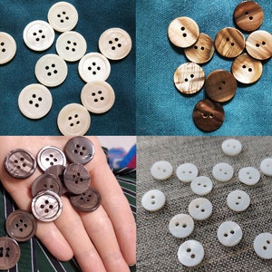 10 Pcs Pearl Shell Buttons - Pearl Sewing Buttons - Round Buttons with Two Holes - Craft 10 mm 15 mm 20 mm 25 mm White Buttons Brown Buttons