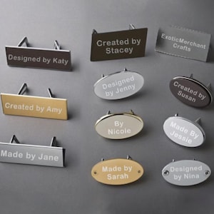 Custom Purse Bag Label, Personalized Laser Engraved Logo For Handcrafted, Gold Black Silver Metal Blank Rectangle Tags With Feet