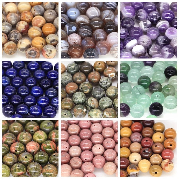 Natural Stone Beads - Bracelet Making Kit - Round Loose Gemstone Beads Lot For Jewelry Making Bracelet and Jewelry 4 mm 6 mm 8 mm 10mm DIY