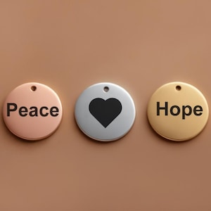 50 Personalized Charm, Gold Silver Custom Charm, Circle Stainless Steel Logo Charm Beads, Laser Engraved Beads For Bracelets Jewelry Making