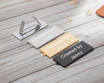 50 Pcs Custom Purse Bag Label, Personalized Laser Engraved Logo For Handcrafted, Gold Silver Metal Rectangle Tags With Feet 52mm