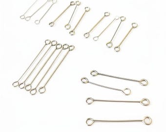 100pcs Double Sided Eye Pins 15mm/19mm/21mm/27mm/30mm - Silver Double Looped Eye Pin Eye Head Pin O Pins Gauge - Thin Jewelry Finding