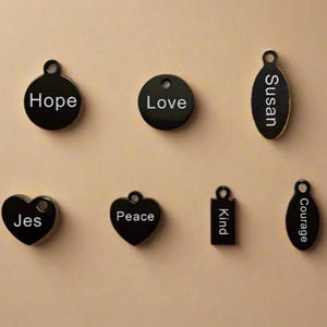 50 Custom Stainless Steel Charm, Black Personalized Charm, Logo Charm Beads, Laser Engraved Charm For Jewelry Making Bracelets Making