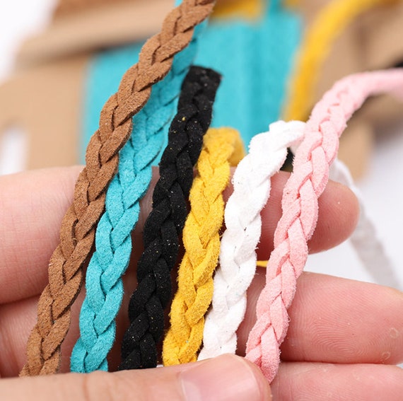 3 Yards Braided Flat Leather Cord Brown Black White Yellow Pink 5