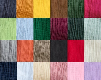 Tela de gasa de doble capa, color liso, 100 % algodón, por media yarda, por metro, material de costura, tela suave, textil, ropa