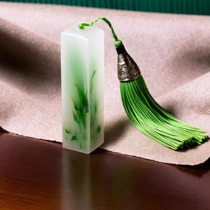 Aangepaste vierkante Japanse Hanko Chop - groen gepersonaliseerde Chinese naamstempel - Japanse naamstempel - Chinees naamzegel hout Japans briefpapier