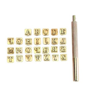 Juego de 27 piezas de sellos con letras del alfabeto, herramientas de perforación de acero y metal impresas para trabajos en cuero, letras mayúsculas para trabajar el cuero