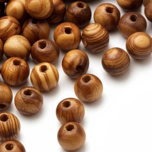 100 Natural Wooden Beads - Round Pine Wood Bead 8 mm Spacer Beads - Jewelry Supplies for Necklace Bracelet Making - Small Large Hole Brown