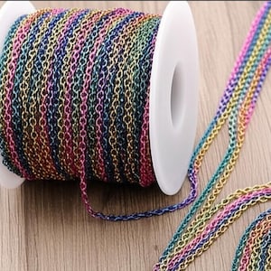 Cadena de joyería arcoíris - 1,5 mm 2,5 mm - Cadena de cable plana al por mayor - Cadenas de eslabones ovalados - Suministros para hacer joyas, accesorios, collares y pulseras imagen 5