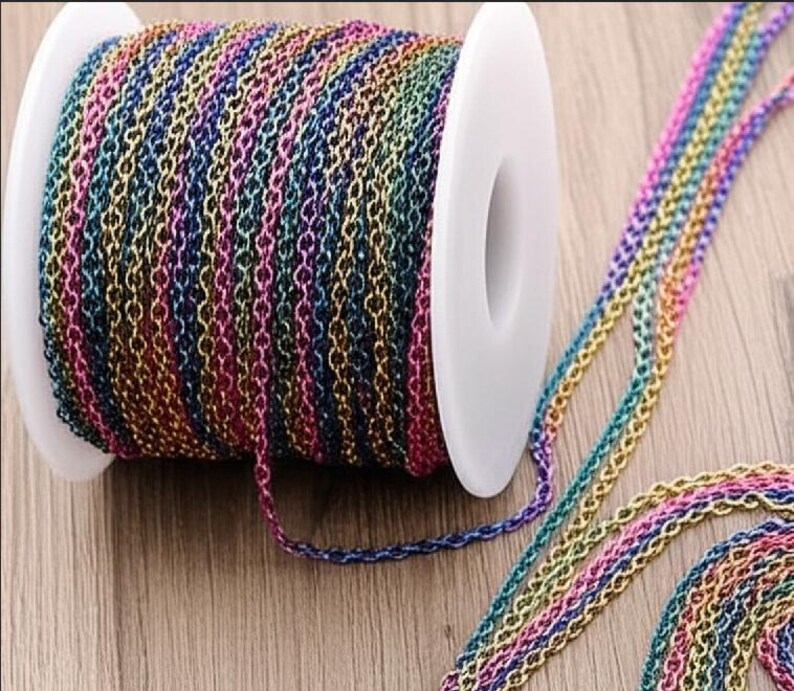 Cadena de joyería arcoíris - 1,5 mm 2,5 mm - Cadena de cable plana al por mayor - Cadenas de eslabones ovalados - Suministros para hacer joyas, accesorios, collares y pulseras imagen 5