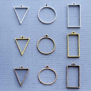 11 piezas de marcos colgantes de resina con bisel triangular, redondo y rectangular, con parte trasera abierta - Materiales para manualidades de joyería