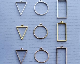 11 Stück offener rundes Dreieck Rechteck Harz Lünette Schmuck Anhänger Rahmen Anhänger Charme - Schmuckherstellung Bastelbedarf