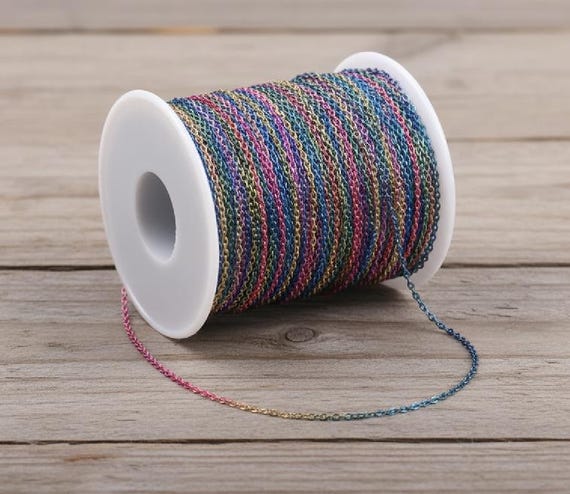 Rainbow Jewelry Chain - 1.5 mm  2.5 mm - Wholesale Flat Cable Chain - Oval Link Chains - Jewelry Making Supplies Findings Necklace Bracelet