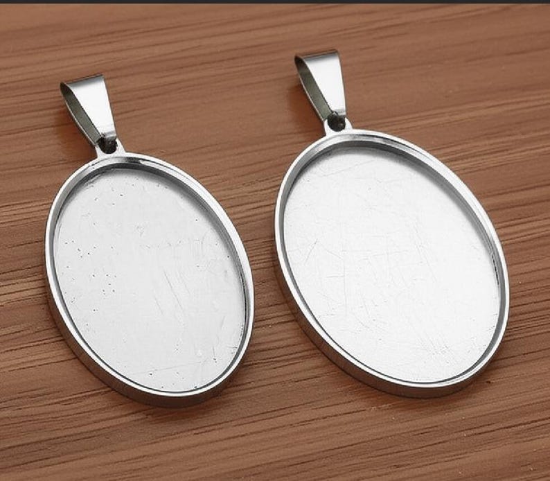 Gold Silver Cabochon Settings Stainless Steel Round Oval Bezel Tray Blanks Pendants with Clasp Glass Cabochon Pendant Tray 13 mm 25 mm 40 mm image 6