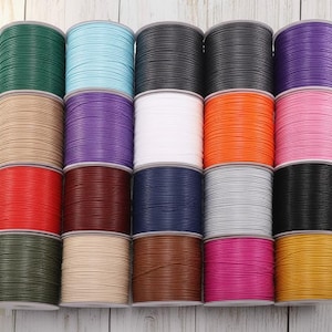 Waxed Leather Cord -  0.5 0.8 1 1.2 mm - 1 Meter -  Round Leather Cords For Jewelry Making - Black Red Blue Purple Green White Yellow