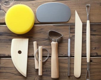 8-delige pottenbakkersset, startersset voor het werken met aardewerk, klei en keramiek.