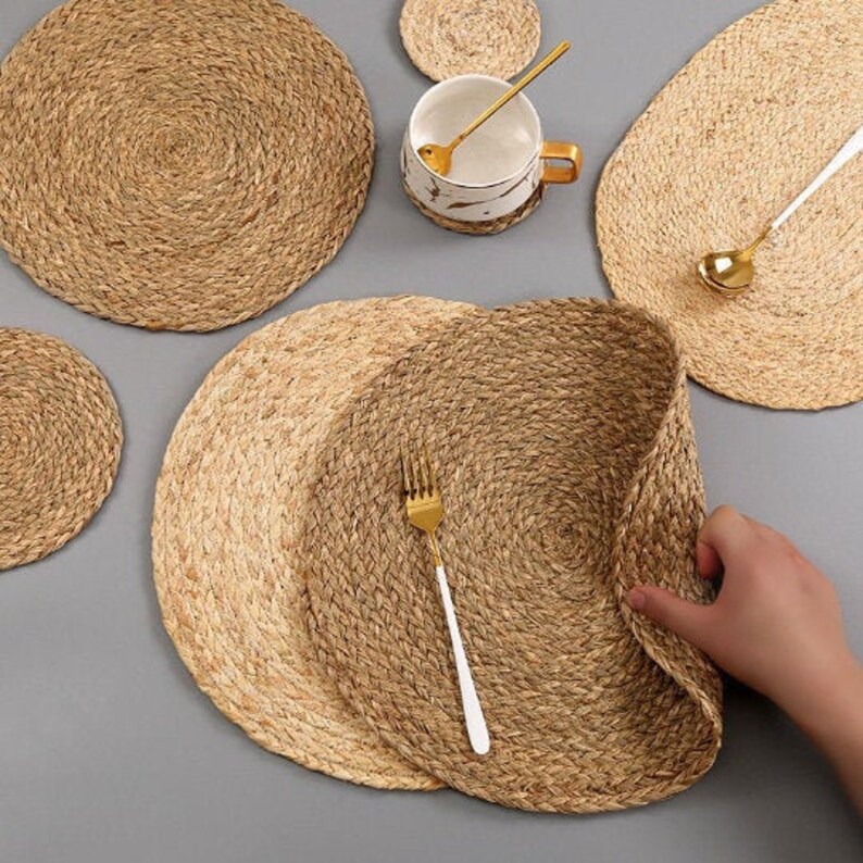 Round Woven Placemat Straw Table Mats Dining Mats Etsy